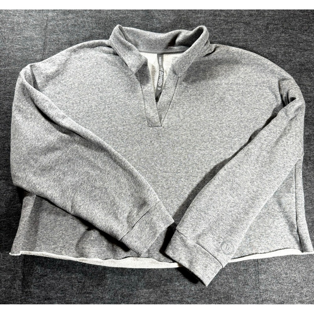 Vuori Sweatshirt Womens XL Gray Cropped Athleisure V Neck Long Sleeve Casual